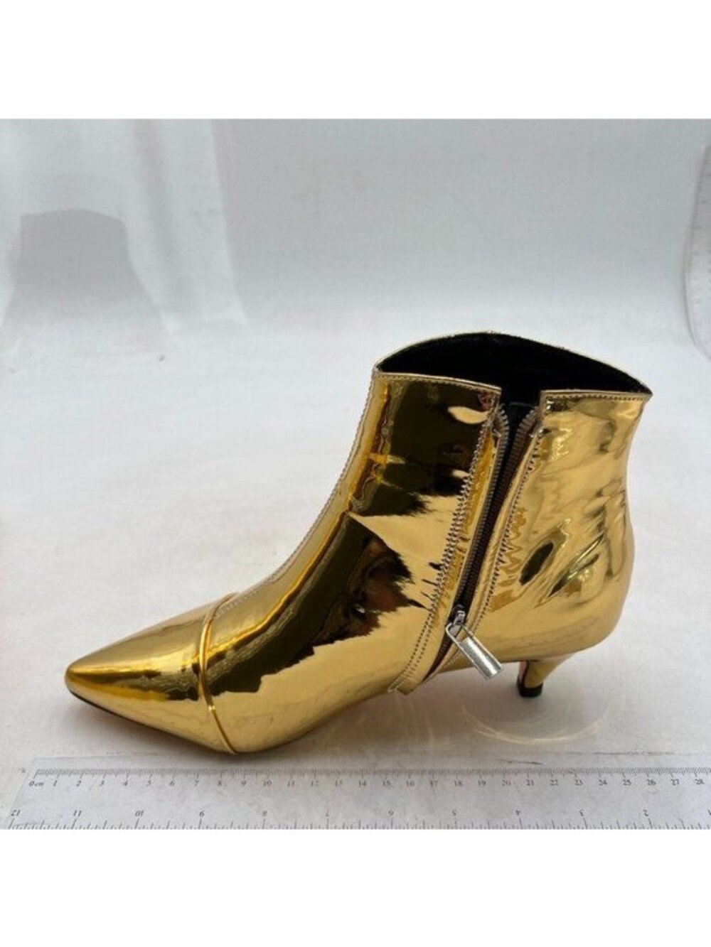 XYD GoldLow Kitten Heel Ankle Boots Pointed Closed Toe Side Zipper Prom Shoes